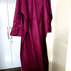 Sequence Neck Work Wine Cotton Stitched Kurta