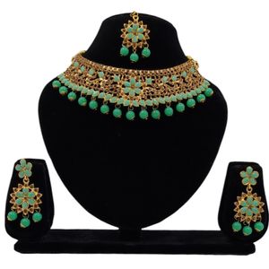 Gold-Plated Kundan Mint Green Choker Necklace Set