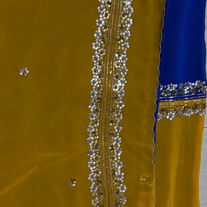 Yellow And Blue Sequin Saree