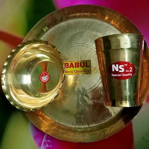 Brand New Brass Plate, Glass , Bowl And Diya