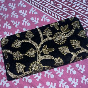 Black Clutch Golden Embroidery