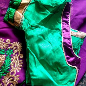 Purple Saree With Green Border