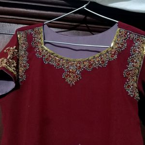 marron And Gray Coloured Eithinic Salwar Suit