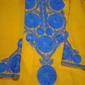 Yellow Blue Anarkali Suit