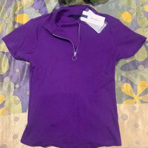 Mast & Harbour Women Purple SolidHigh Neck T-shirt