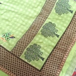 Green Printed Saree With Blouse