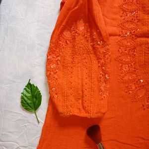 Orange Colour Embroidery Top