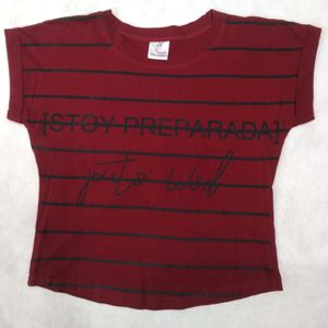 Dark Red Crop Top With Black Stripes