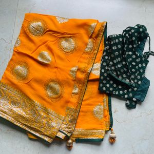 Pure Georgett Yellow Saree