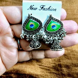 Peacock Feather Studs With Jhumka