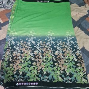 Green Saree With Mirror Work