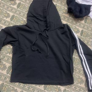 Black Striped Crop Hoodie