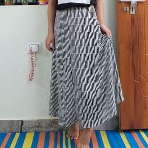 White Black Striped Long Skirt