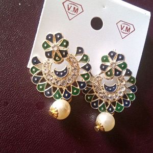 Silver jhumka /new Green Chand Bali (2 Earrings)