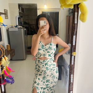 White Green Midi Dress