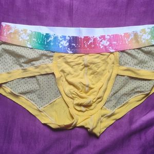 Netted Yellow Briefs With Multi Coloured Band