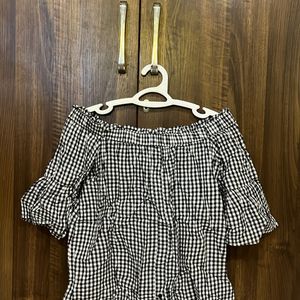 Off Shoulder Checkered Top