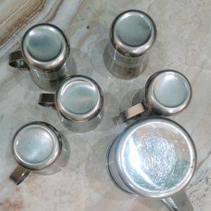 Steel Tea Cup Pack Of 5 And 1 Big  Mug