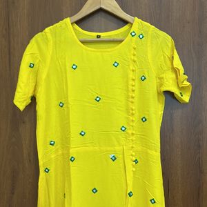 Anarkali Yellow Embroidery Kurta For Women