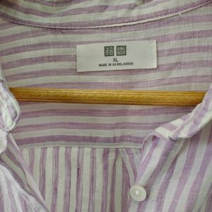 Uniqlo Linen White Lavender Striped Shirt