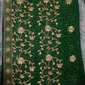 Georgette Green Heavy saree With Beautiful Design