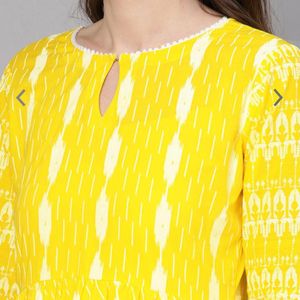 Women Yellow And White Ikat Print Kurta With Palazzos