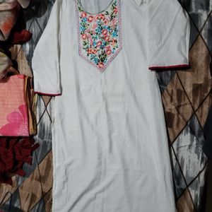 White Pink Dupatta Pant Kurta Set