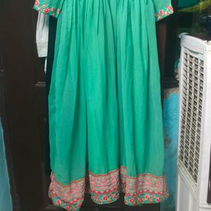 green gown dupatta set