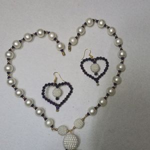 White Pearl And Purple Crystal Bead Nacklace Set