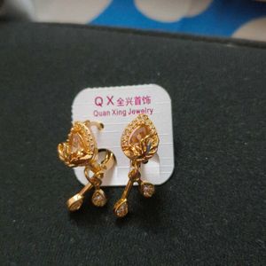 Brand New American Diamond Golden Earrings