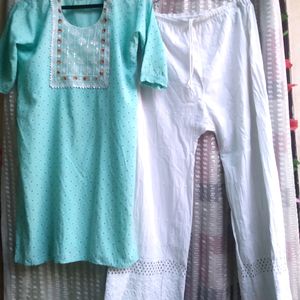 Sky Blue Kurti Set With Plazo