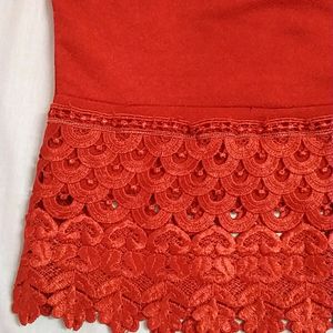 Red Top With Lace In The Bottom