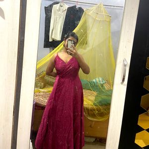 A Line Magenta Gown With Slit (Size L)