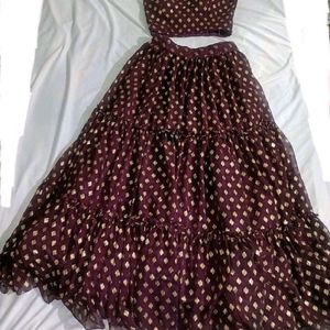 Burgundy Ethnic skirt and top full flared & Heavy