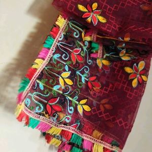 Maroon Net Dupatta