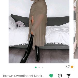 Brown Sweetheart Neck Bodycon Dress