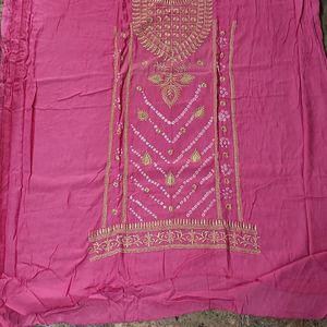 Pink Cotton Bandhani Dress Material