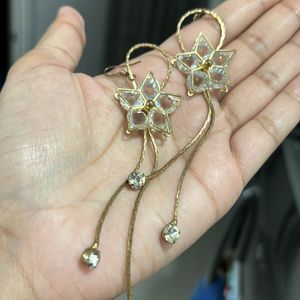 Flower Shaped Golden And White Earrings