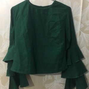 Green Top With Full Bell Sleeves