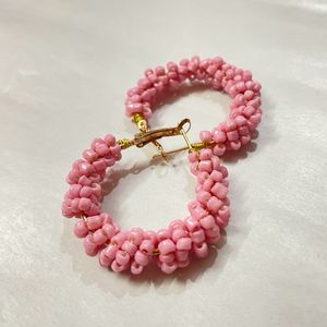 Pink Beads Hoop Earrings