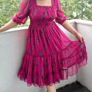 Print Chiffon Midifit Flared Dress