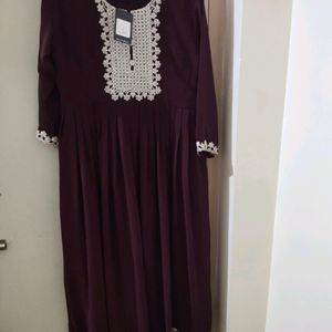 Long Purple Frill Dress Without Dupatta & Pant