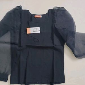 Organza Sleeves Top Black Small(bust 32")