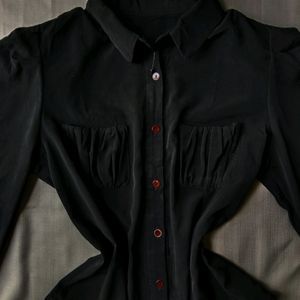 New Korean Black Puff Shoulder Shirt