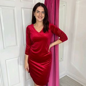 Red Velvet New Deep Neck Sexy Bodycon Dress