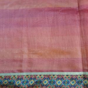 Pink and Orange Stripes Designer Saree with Blouse