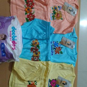 Girls Set Combo Pack Of 3 And Baby Diaper