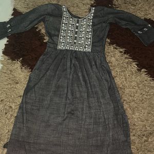 Grey And White Embroidery Kurta