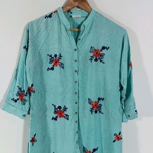 Cyan Embroidered Kurta (Women)