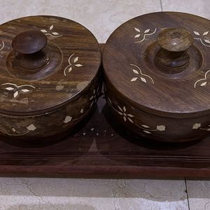 Handicrafted Wooden Bowls And Serving Plate Set